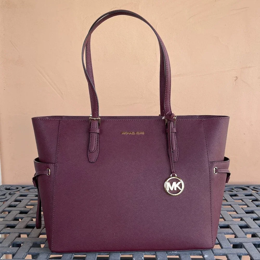 Michael Kors Gilly Large Drawstring Travel Laptop Tote Shoulder Bag Merlot